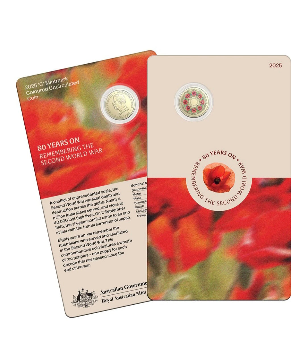 80th Anniversary The End of WW2 $2 Poppy Wreath C-Mint