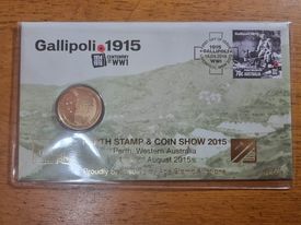 Gallipoli WW1 Centenary Perth Stamp and Coin Show Overprint (x/75) $1 PNC 2015