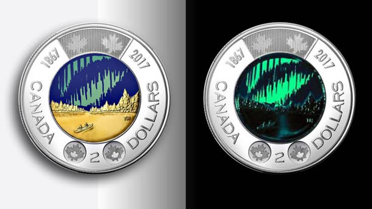 Dance with the Spirits - Glow in the Dark (Snow Capped Trees Variety) 2017 Canada Toonie $2 UNC
