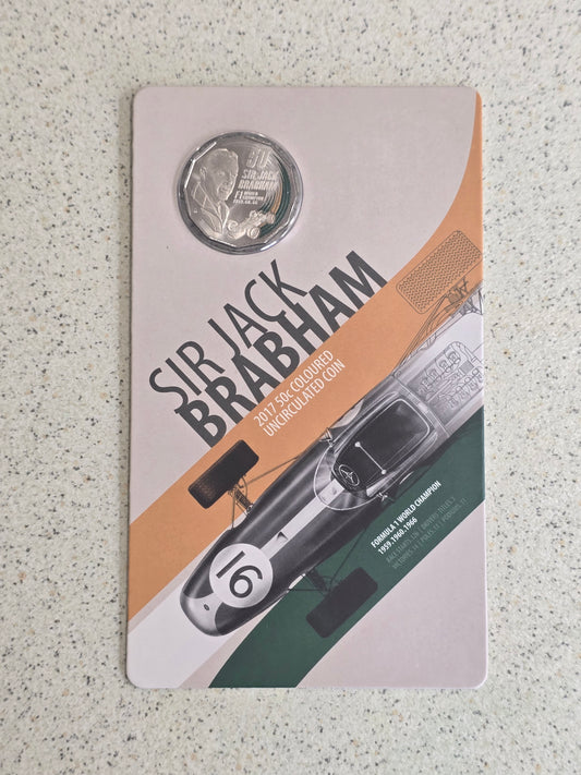 Sir Jack Brabham coloured 50c card 2017