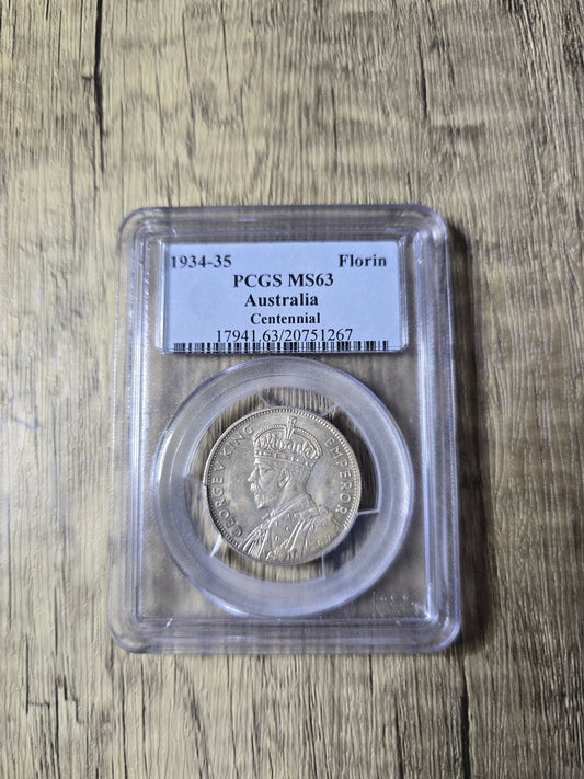 1934-1935 Melbourne Centennial Florin MS63