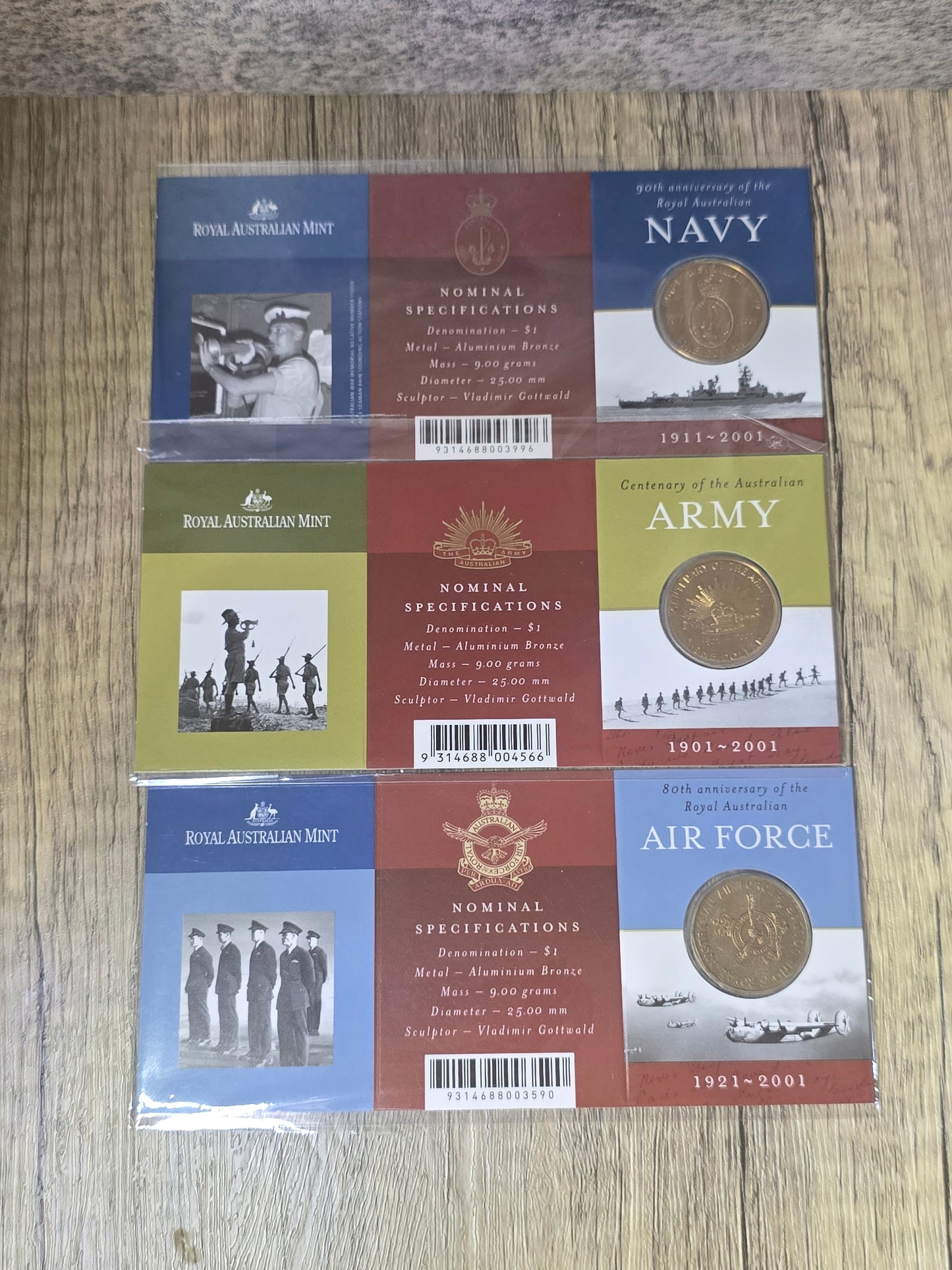 Army/Navy/Airforce $1 card (set of 3)