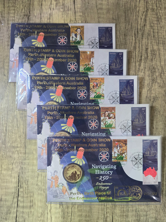 Navigating History Endeavour Voyage Perth Show 2020 OVP (Complete Set of 5 stamp variety)