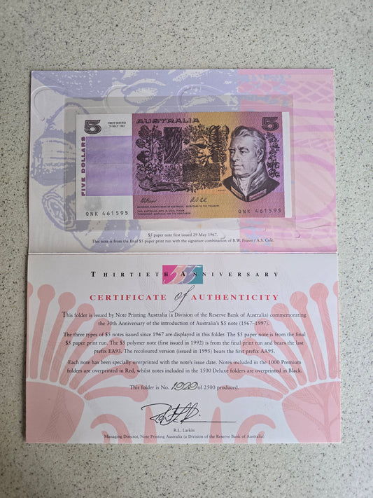$5 Deluxe Overprint 30th Anniversary 1997, single note