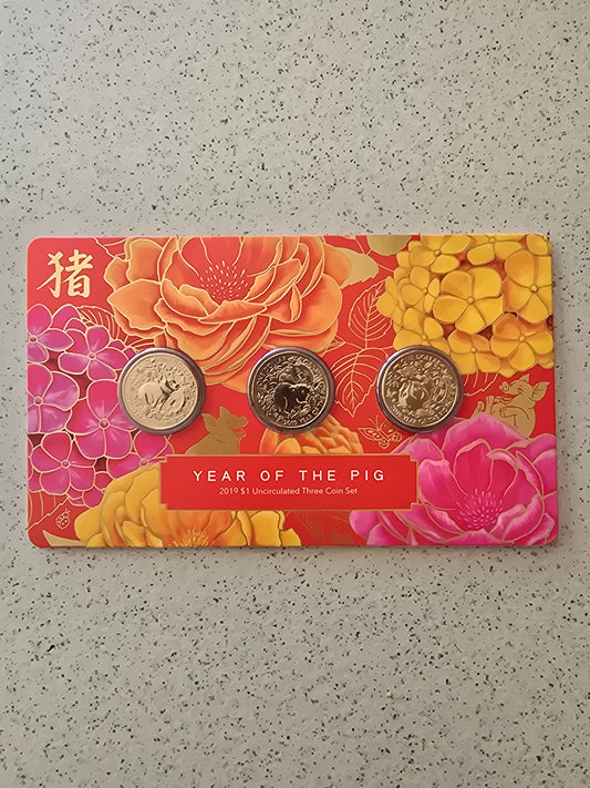 Lunar Pig 2019 $1 x 3 coin card