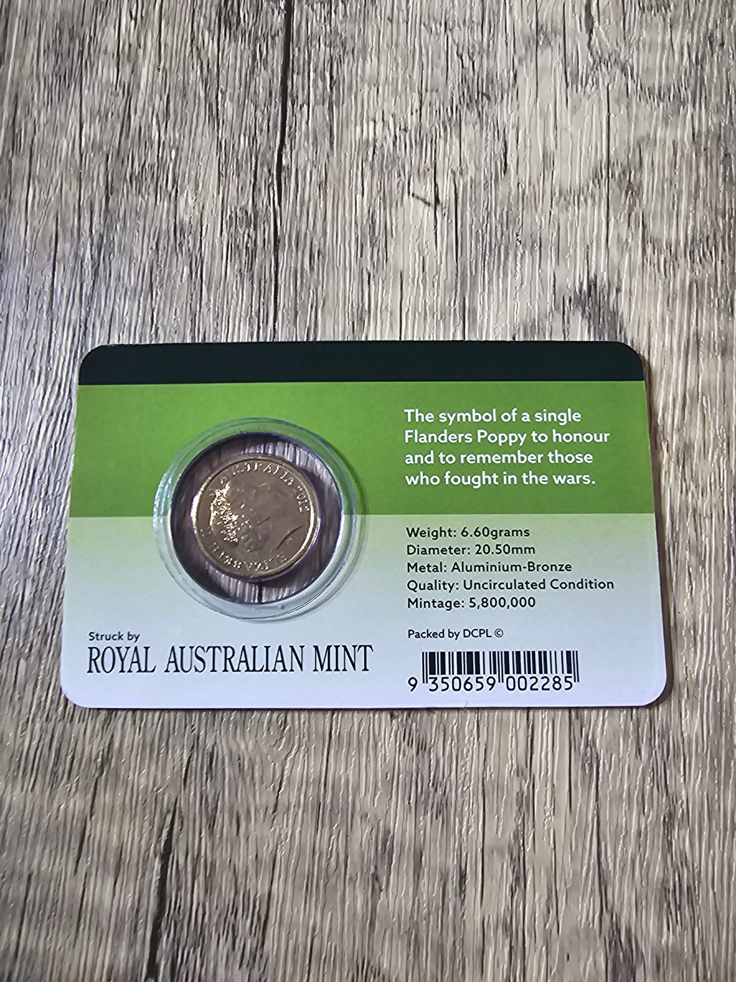 Downies Card $2 Gold Poppy Remembrance Card 2012