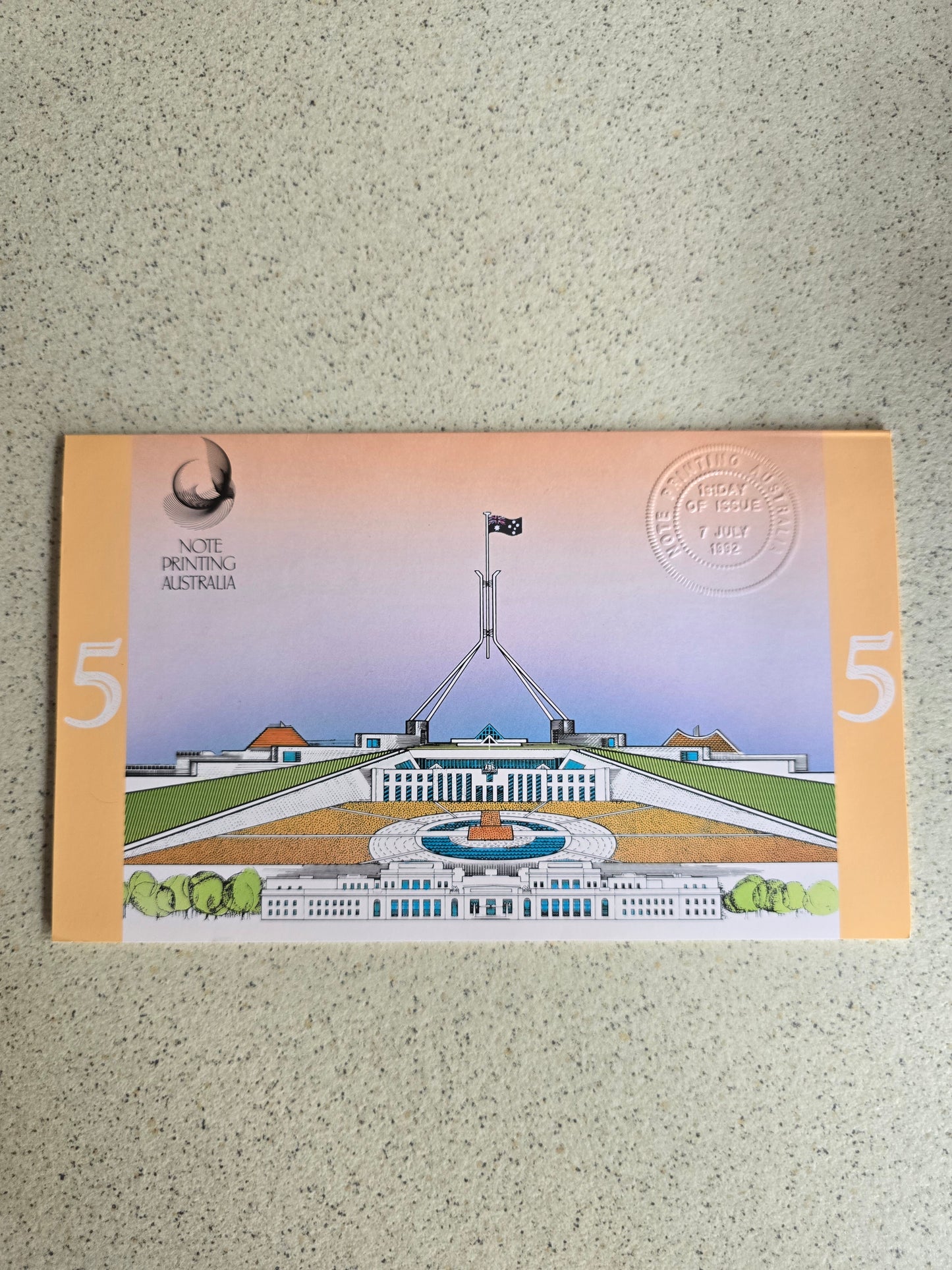 $5 NPA Folio Embossed Cover, First-Last 1992 issue