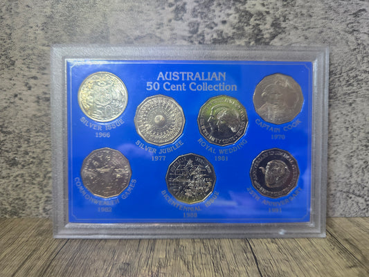 50c 7-coin collection (in frame)