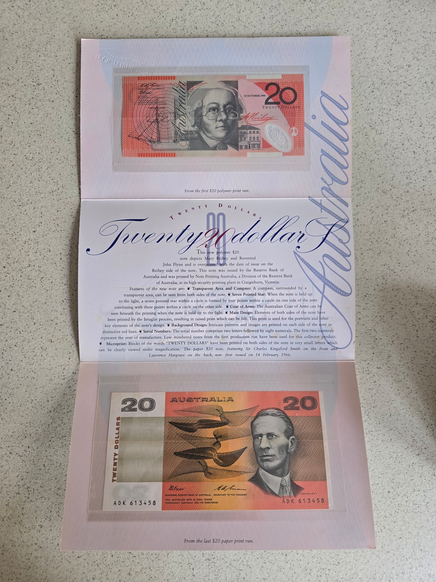 $20 folio Embossed Cover, NPA First-Last 1994 issue