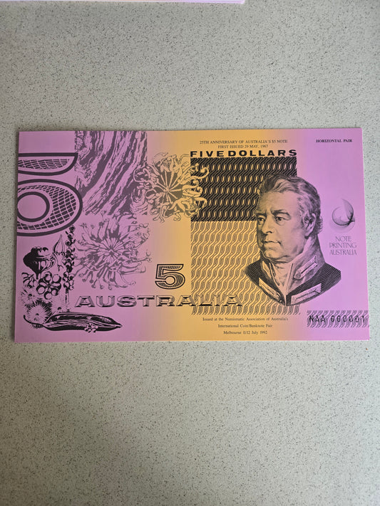 $5 25th Anniversary NAA Horizontal Pair 1992