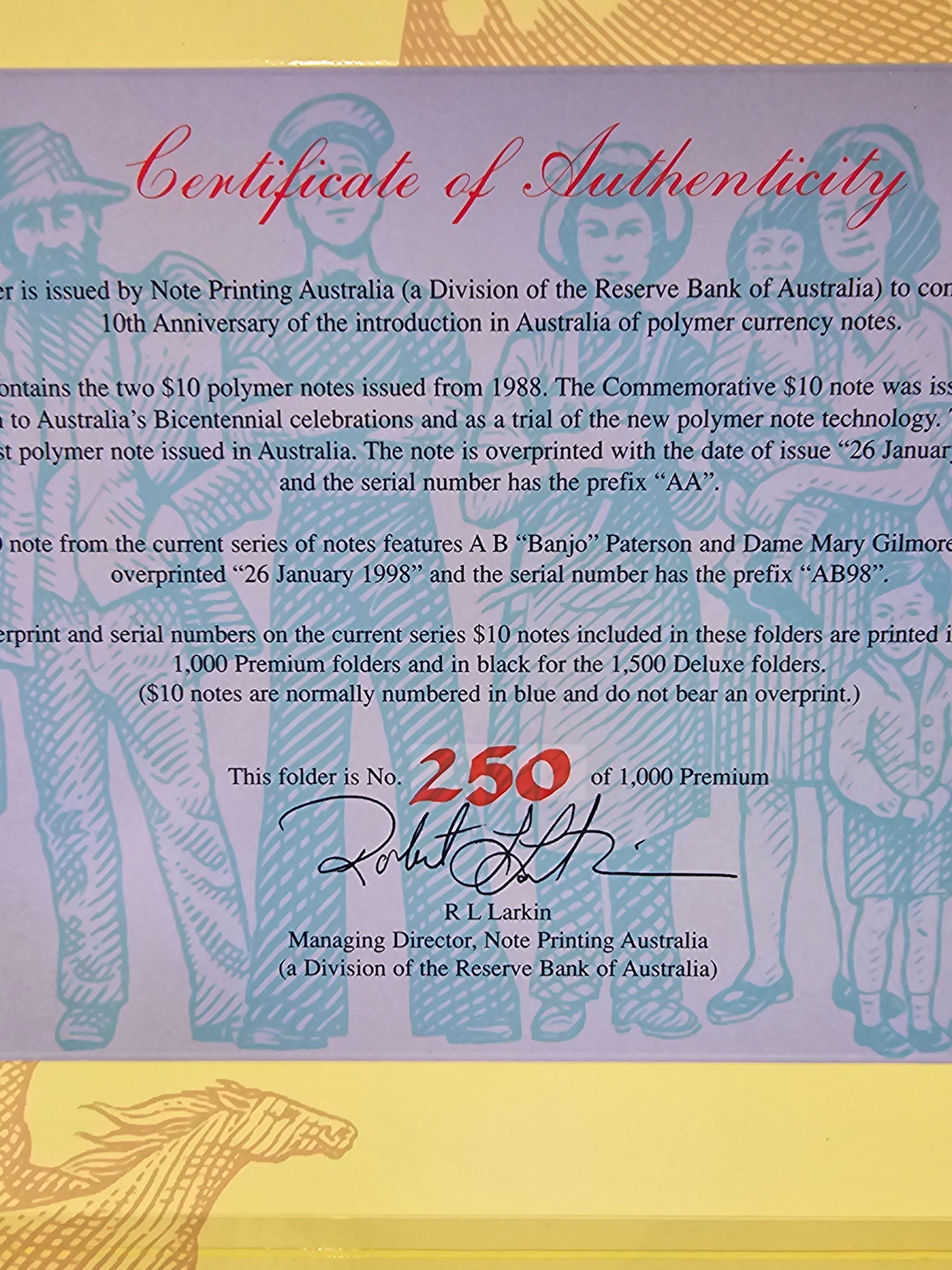 10th Anniversary of $10 Polymer 1988-1998 NPA Folder (Red Ink - Premium)