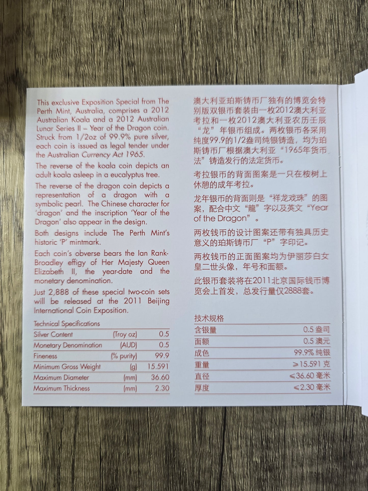 BICE 2011 Koala/Dragon 2 x ½oz set