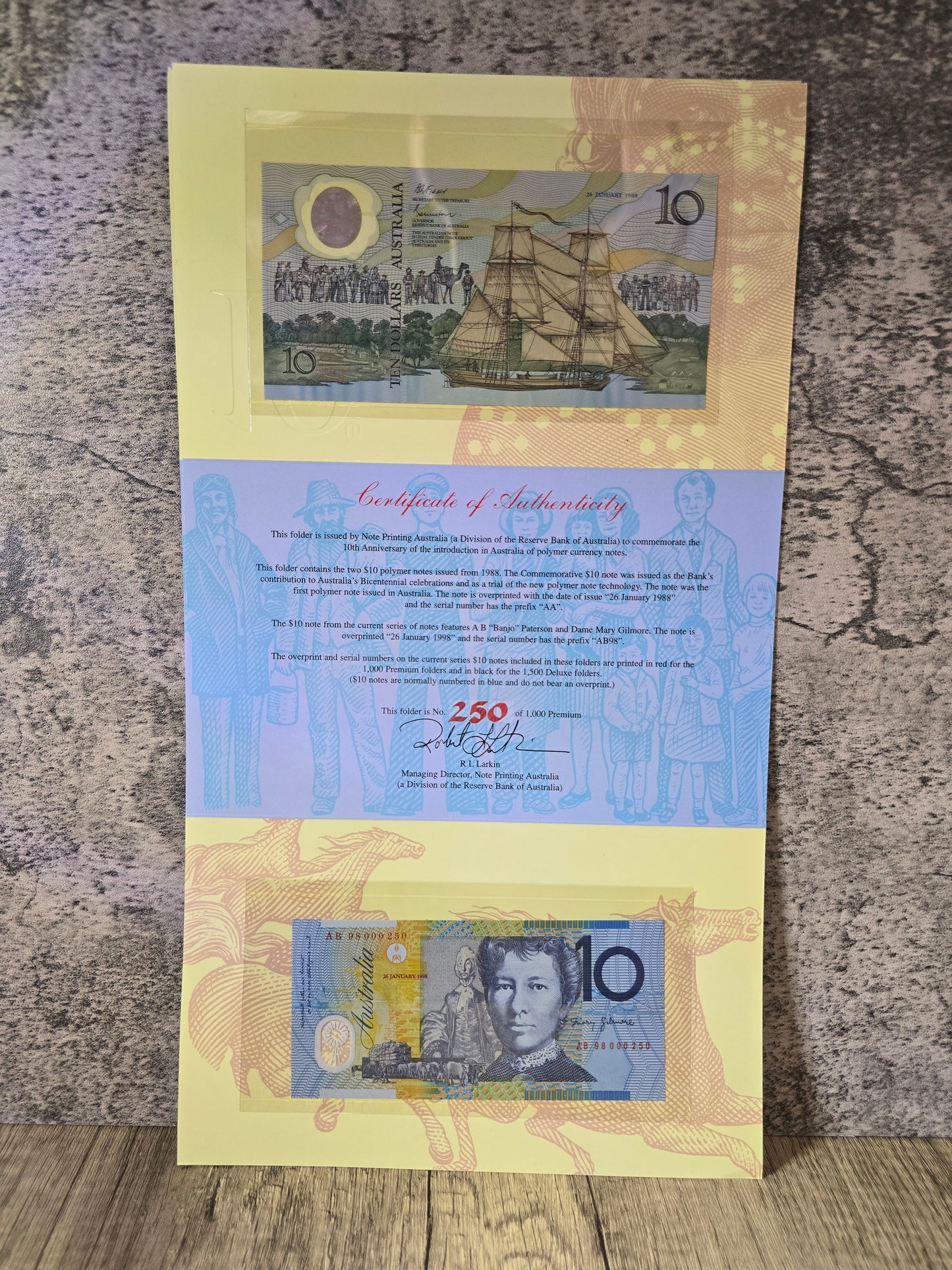 10th Anniversary of $10 Polymer 1988-1998 NPA Folder (Red Ink - Premium)