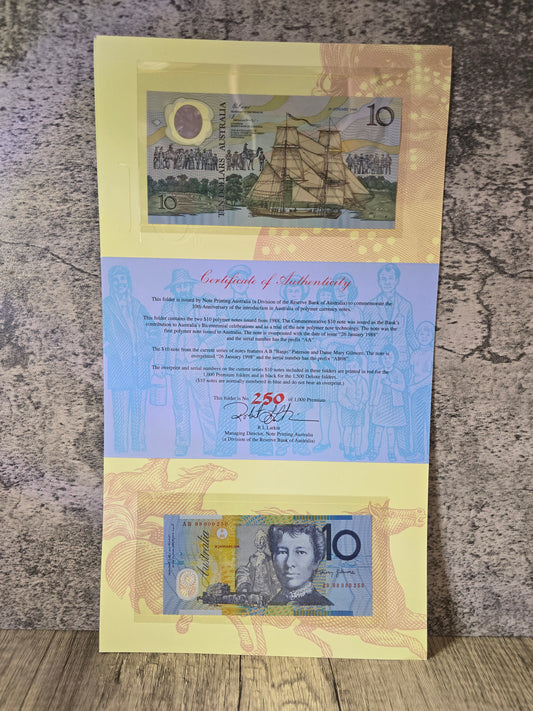 10th Anniversary of $10 Polymer 1988-1998 NPA Folder (Red Ink - Premium)