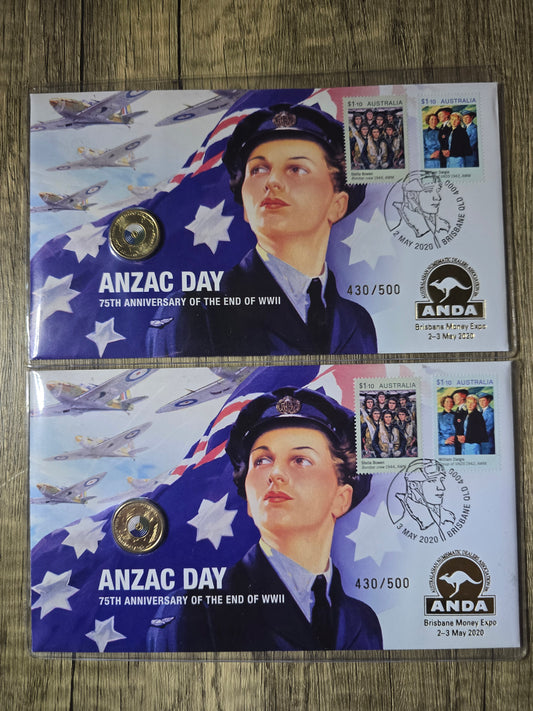 ANZAC DAY 2020, End of WW2, 75th Anniversary ANDA PNC Matching Numbered Pair