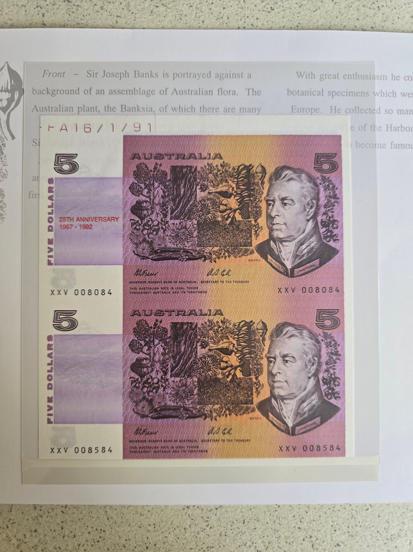 $5 25th Anniversary NAA Verticle Pair 1992