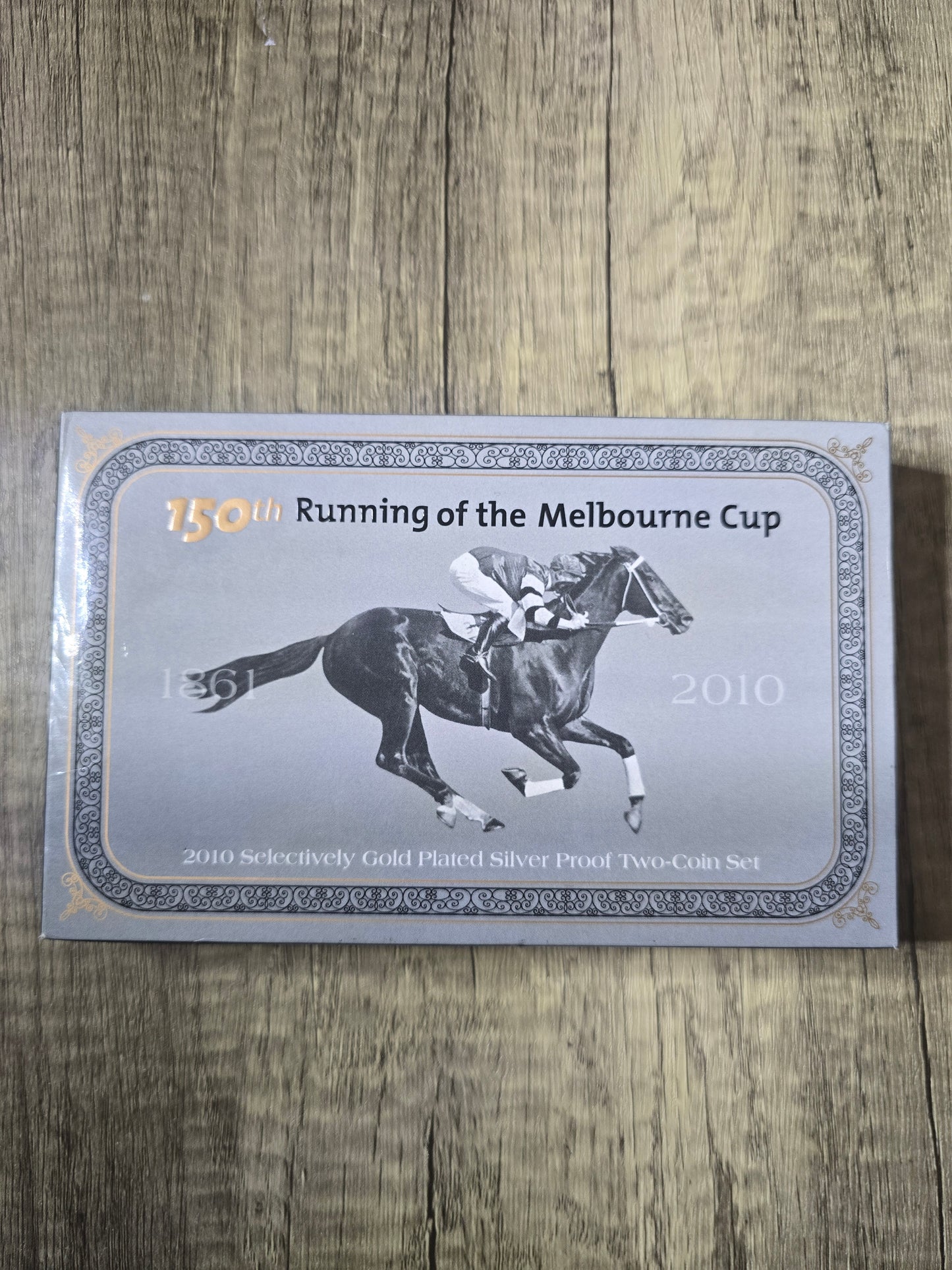 150th running of Melbourne Cup proof set, gold gilded silver 50c 2010