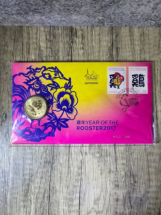 Lunar Year of the Rooster Melbourne Stamp & Coin Show Supporters Overprint PNC 87/200 2017