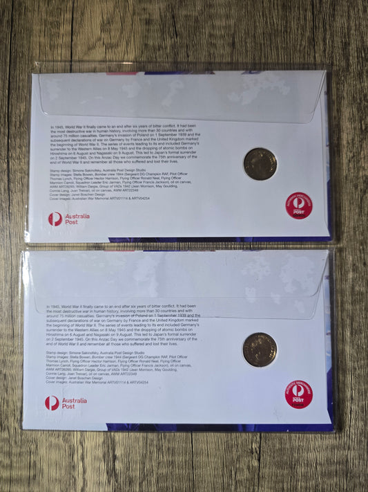 ANZAC DAY 2020, End of WW2, 75th Anniversary ANDA PNC Matching Numbered Pair